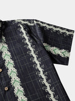 Vintage Hawaiian Style Striped Botanical Pattern Shirt