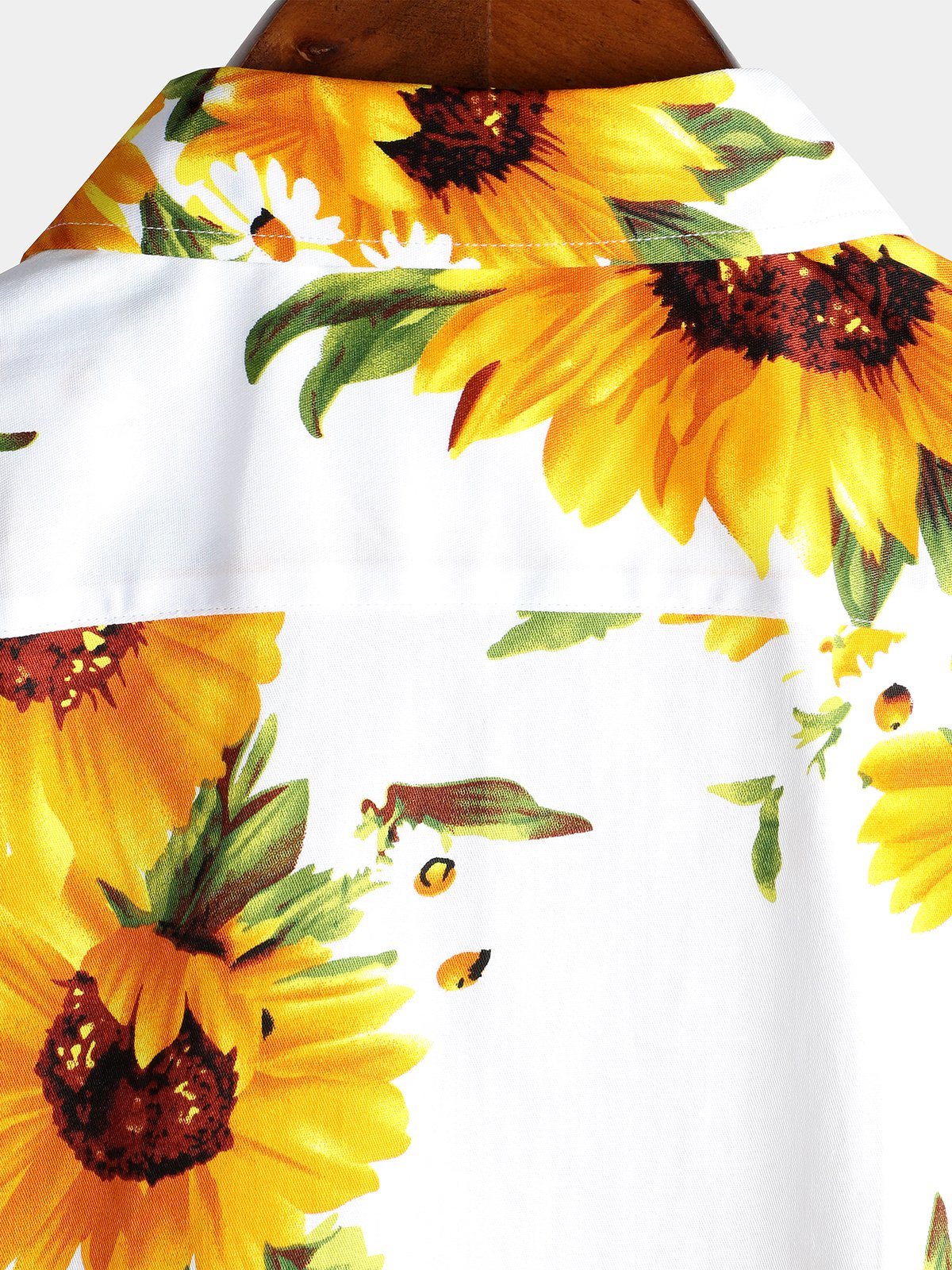 Short-Sleeve Vintage Art Button Pocket Sunflower Shirt