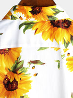 Short-Sleeve Vintage Art Button Pocket Sunflower Shirt