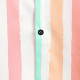 Pink and White Vertical Striped Button-Up Rainbow Short-Sleeve Summer Shirt