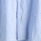 Blue Striped Cuban Collar Short-Sleeve Beach Shirt