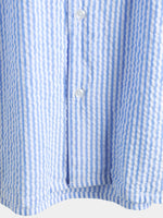 Blue Striped Cuban Collar Short-Sleeve Beach Shirt
