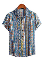 Retro Cotton Boho Shirt with Short Sleeves for Men
