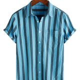 Men's Cotton Shirt with Pocket, Hawaiian Type, for Vacation, with Buttons and Short Sleeve