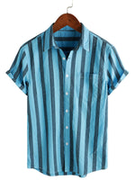 Men's Cotton Shirt with Pocket, Hawaiian Type, for Vacation, with Buttons and Short Sleeve