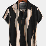 Black Button-Up Short Sleeve Casual Striped Shirt