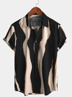 Black Button-Up Short Sleeve Casual Striped Shirt