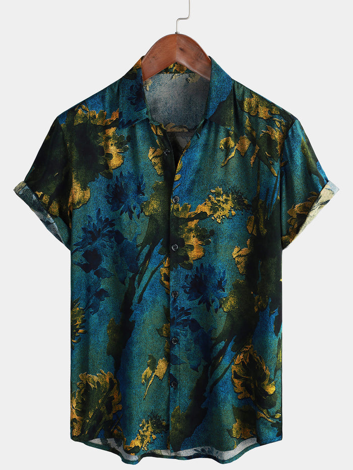 Hawaiian Short-Sleeve Button Shirt, Vintage Style, Breathable, for Vacation, Summer