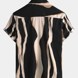 Black Button-Up Short Sleeve Casual Striped Shirt
