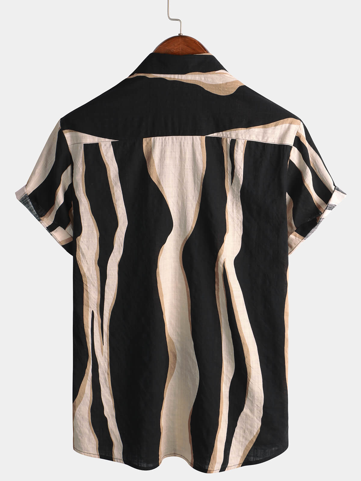 Black Button-Up Short Sleeve Casual Striped Shirt