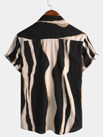 Black Button-Up Short Sleeve Casual Striped Shirt