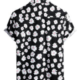 Black Short-Sleeve Hawaiian Cotton Shirt for Men
