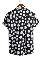 Black Short-Sleeve Hawaiian Cotton Shirt for Men