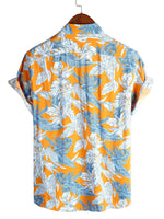 Short Sleeve Cotton Shirt with Tropical Leaf Pattern for Men