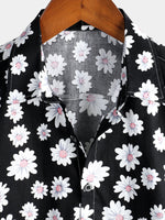 Black Short-Sleeve Hawaiian Cotton Shirt for Men