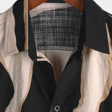 Black Button-Up Short Sleeve Casual Striped Shirt
