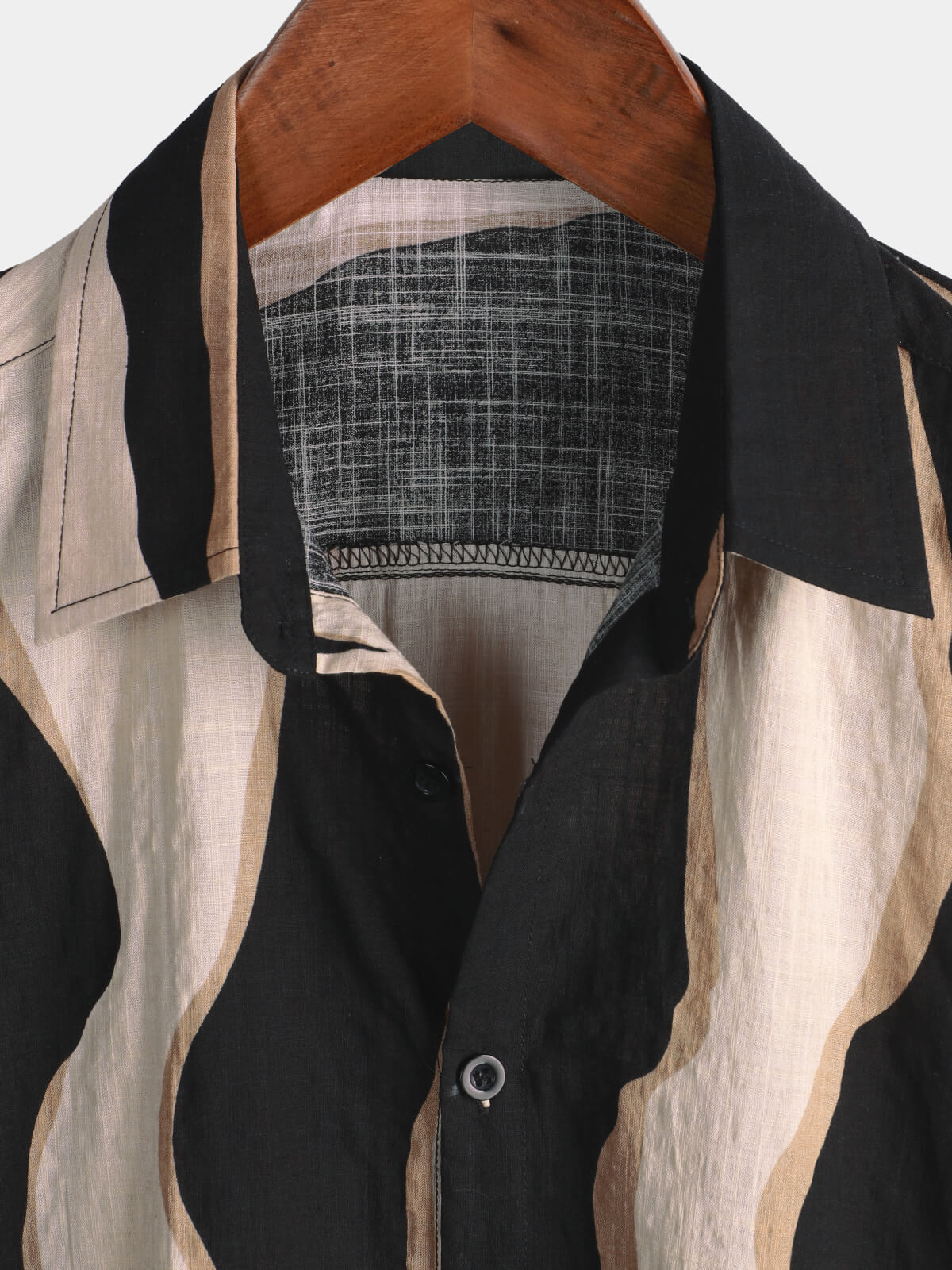 Black Button-Up Short Sleeve Casual Striped Shirt
