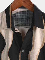 Black Button-Up Short Sleeve Casual Striped Shirt