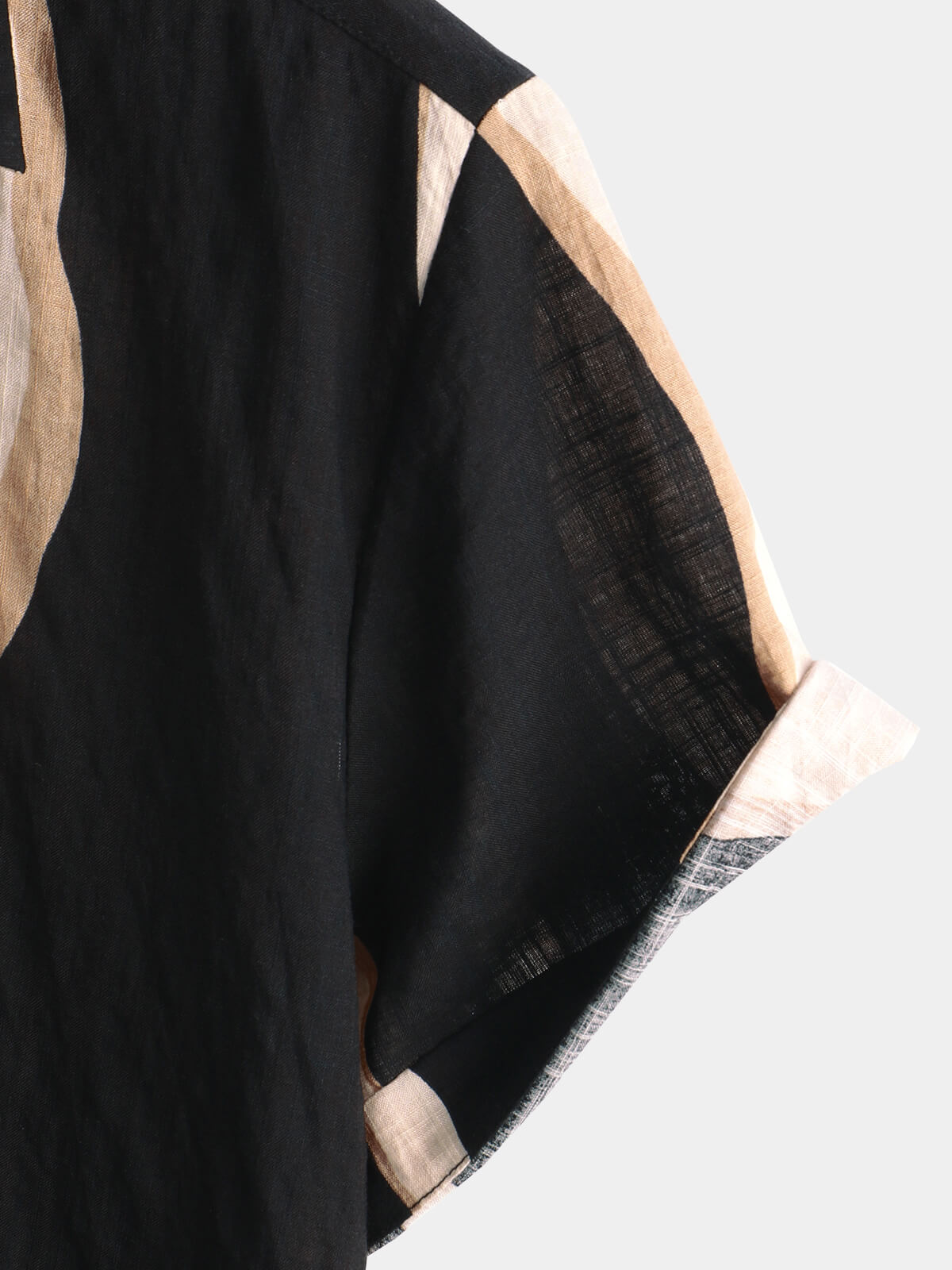 Black Button-Up Short Sleeve Casual Striped Shirt
