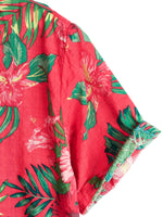 Men's Hawaiian-Style Cotton Short-Sleeve Shirt with Red Flowers