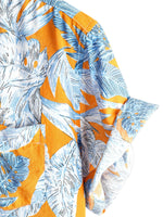 Short Sleeve Cotton Shirt with Tropical Leaf Pattern for Men
