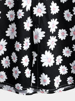 Black Short-Sleeve Hawaiian Cotton Shirt for Men