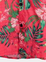 Men's Hawaiian-Style Cotton Short-Sleeve Shirt with Red Flowers