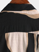 Black Button-Up Short Sleeve Casual Striped Shirt