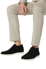 Men's Suede Loafers – Slip-On Chukka Style, Flat Sole – Black