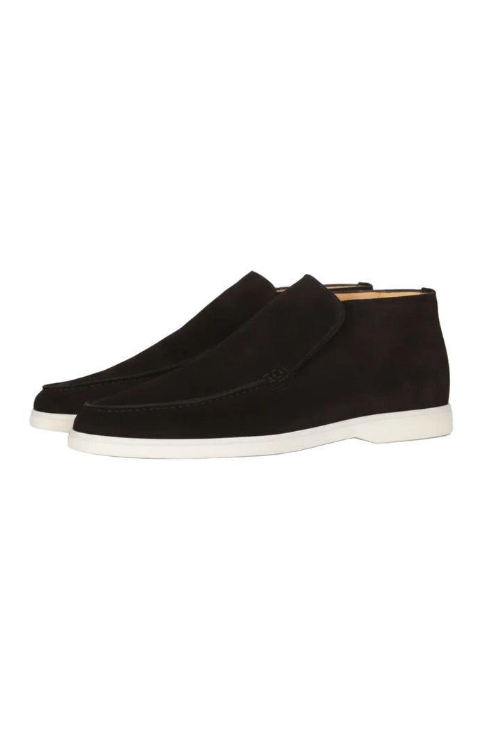 Men's Suede Loafers – Slip-On Chukka Style, Flat Sole – Black