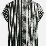 Black Hawaiian Short Sleeve Shirt with Pocket and Tropical Plant Print