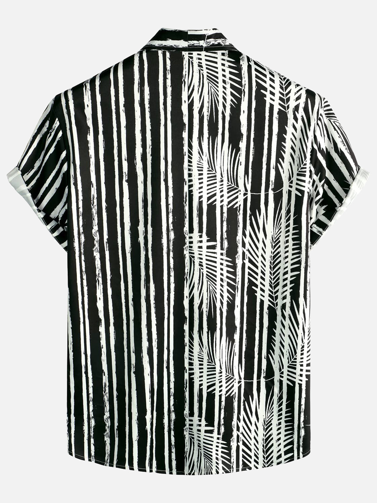 Black Hawaiian Short Sleeve Shirt with Pocket and Tropical Plant Print
