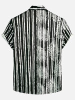 Black Hawaiian Short Sleeve Shirt with Pocket and Tropical Plant Print