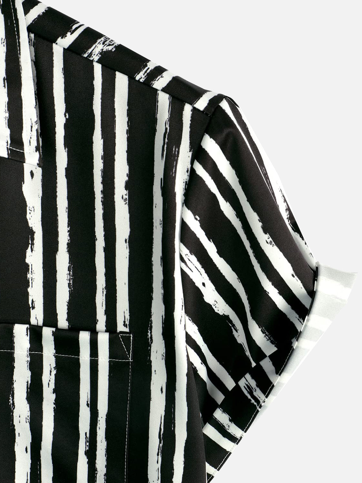 Black Hawaiian Short Sleeve Shirt with Pocket and Tropical Plant Print