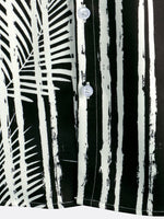 Black Hawaiian Short Sleeve Shirt with Pocket and Tropical Plant Print