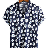 Black Short-Sleeve Hawaiian Cotton Shirt for Men