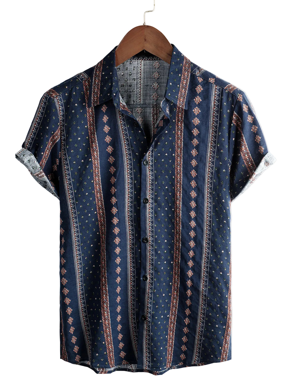 Men's Hawaiian-Style Cotton Short-Sleeve Shirt Navy