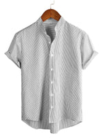 Men's Cotton Short-Sleeve Shirt with High Collar
