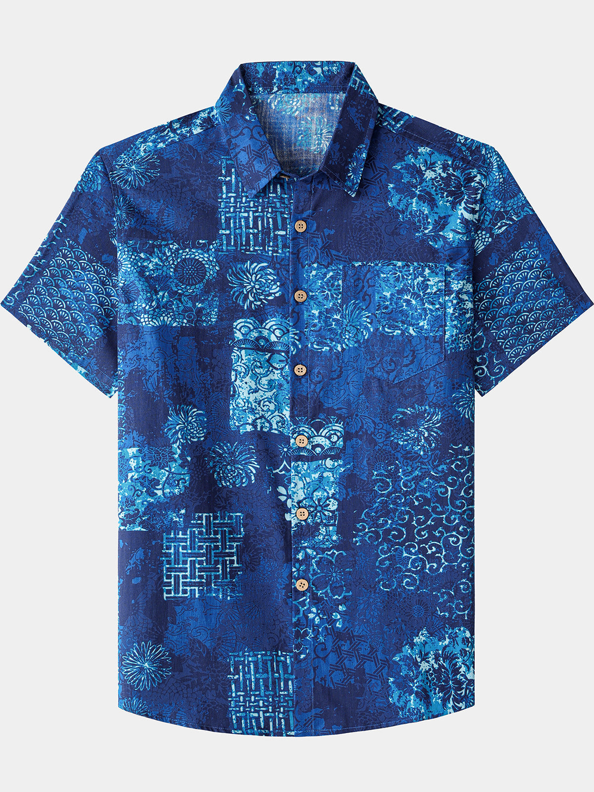 Blue Patchwork Beach Shirt