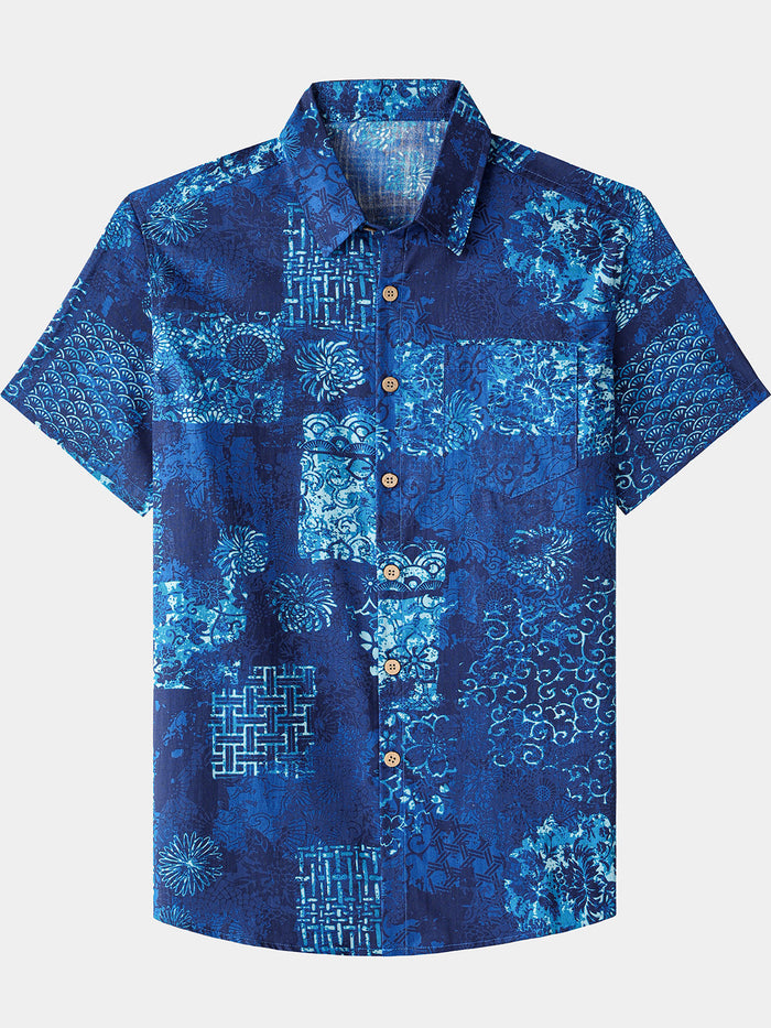 Blue Patchwork Beach Shirt