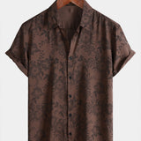Brown Floral Retro Vacation Short-Sleeve Shirt