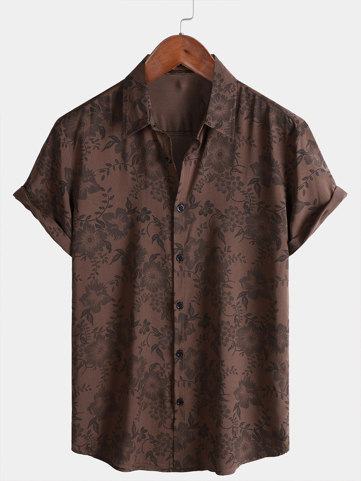 Brown Floral Retro Vacation Short-Sleeve Shirt