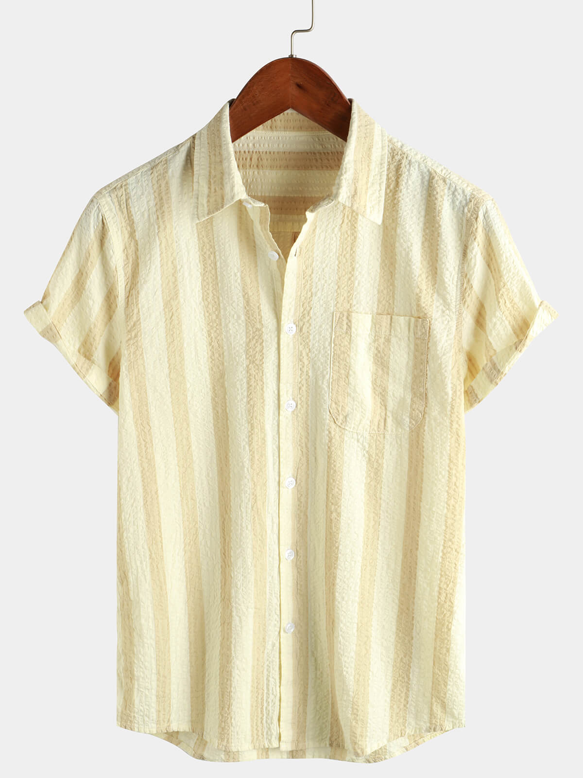 Button-Up Short Sleeve Striped Shirt with Pocket, Casual Hawaiian Vacation
