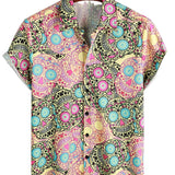 Hawaiian Shirt with Short Sleeves, Skull Pattern for Men