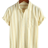 Men's Cotton Shirt with Pocket, Hawaiian Type, for Vacation, with Buttons and Short Sleeve