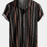 Vintage 70s Western Black Striped Retro Short Sleeve Shirt