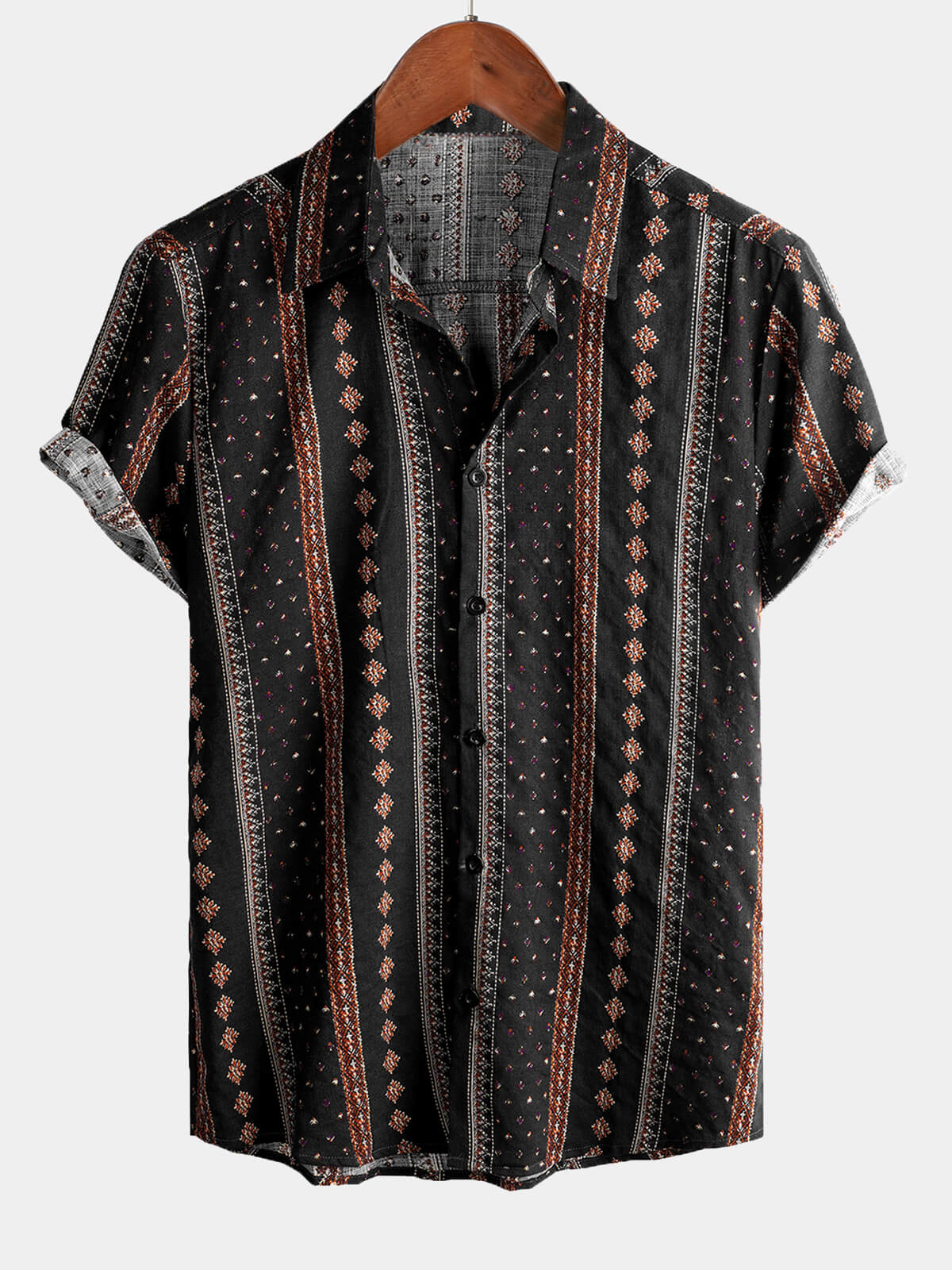 Vintage 70s Western Black Striped Retro Short Sleeve Shirt