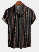 Vintage 70s Western Black Striped Retro Short Sleeve Shirt