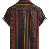 Men's Shirt with Lion Patch Pattern in Vertical Stripes with Short Sleeve for Summer Vacation