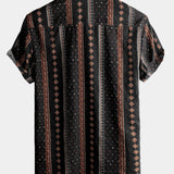 Vintage 70s Western Black Striped Retro Short Sleeve Shirt